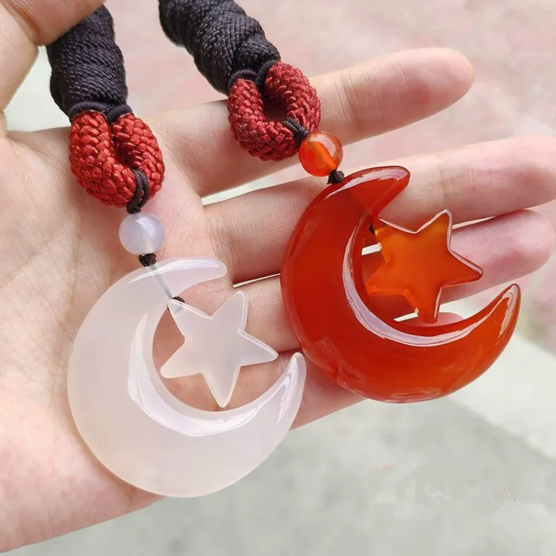 Drop Shipping Women's Necklace Pendant Red White Agate Chalcedony Moon Star Gift for Lover's Fine Jewelry | Украшения и