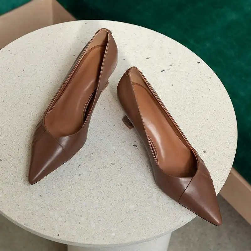 

Krazing pot fashion genuine leather office lady high heels pointed toe spring shoes elegant dress pleated runway women pumps L16