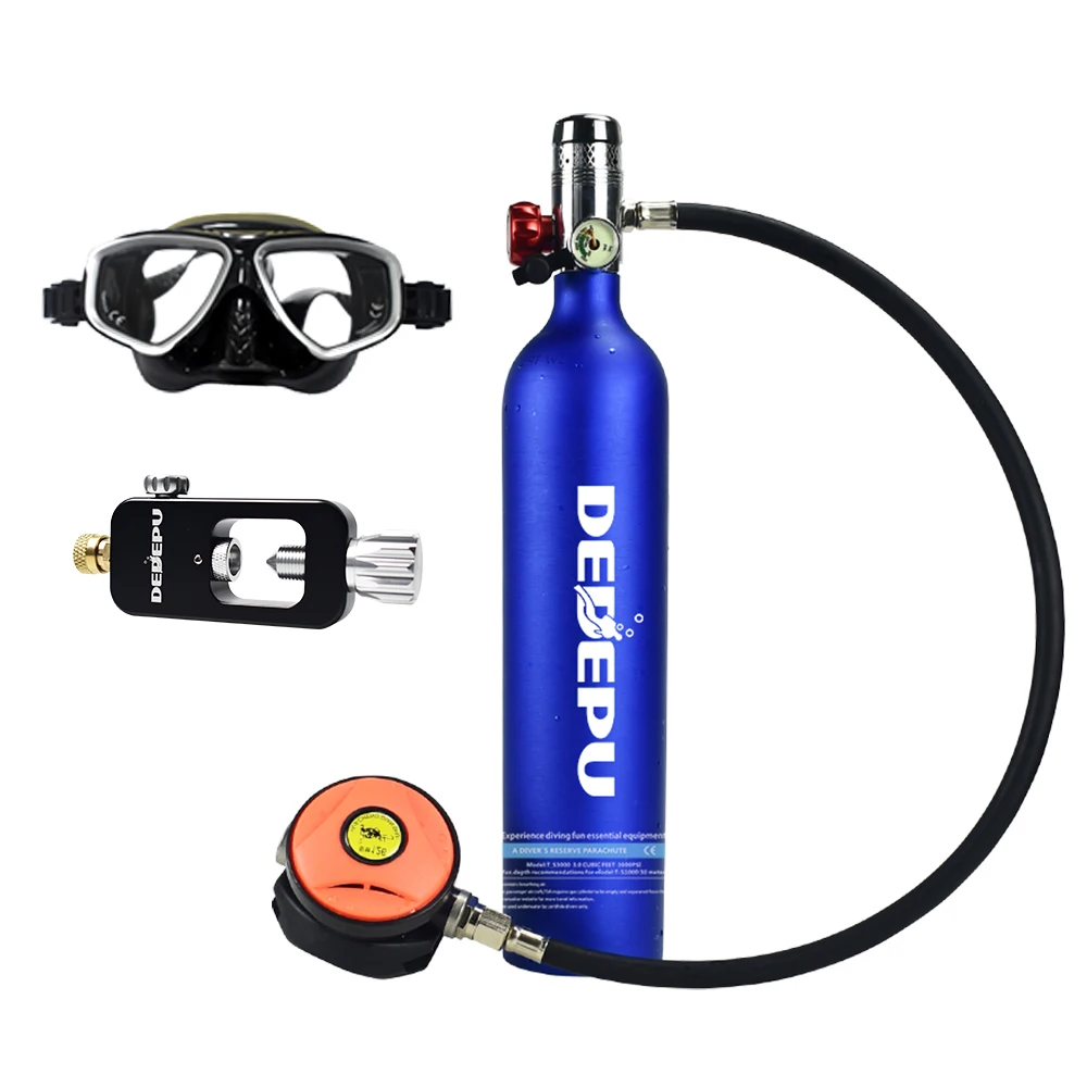 

1L Scuba Diving Cylinder Mini Oxygen Tank Set Respirator Air Tank Adapter with Goggles for Snorkeling Breath Diving Equipment