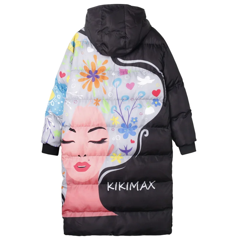 

Winter 2021 hooded mid-length Padded Jacket Korean version hit color cartoon Padded jacket women's winter Plus size Coat Female
