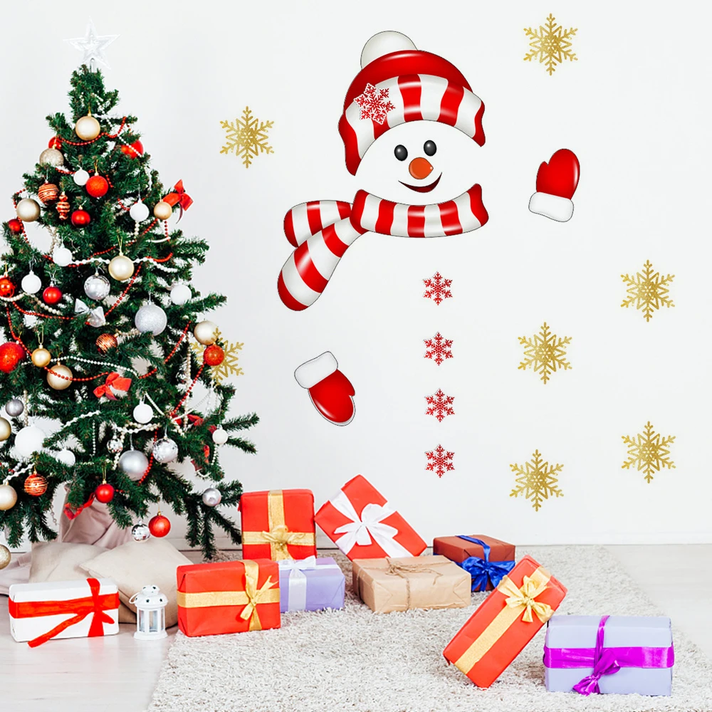 

2020 Christmas Wall Stickers Window Door Decorations Merry Christmas Decor for Home New Year Snowman Elk Waterproof Gate Sticker