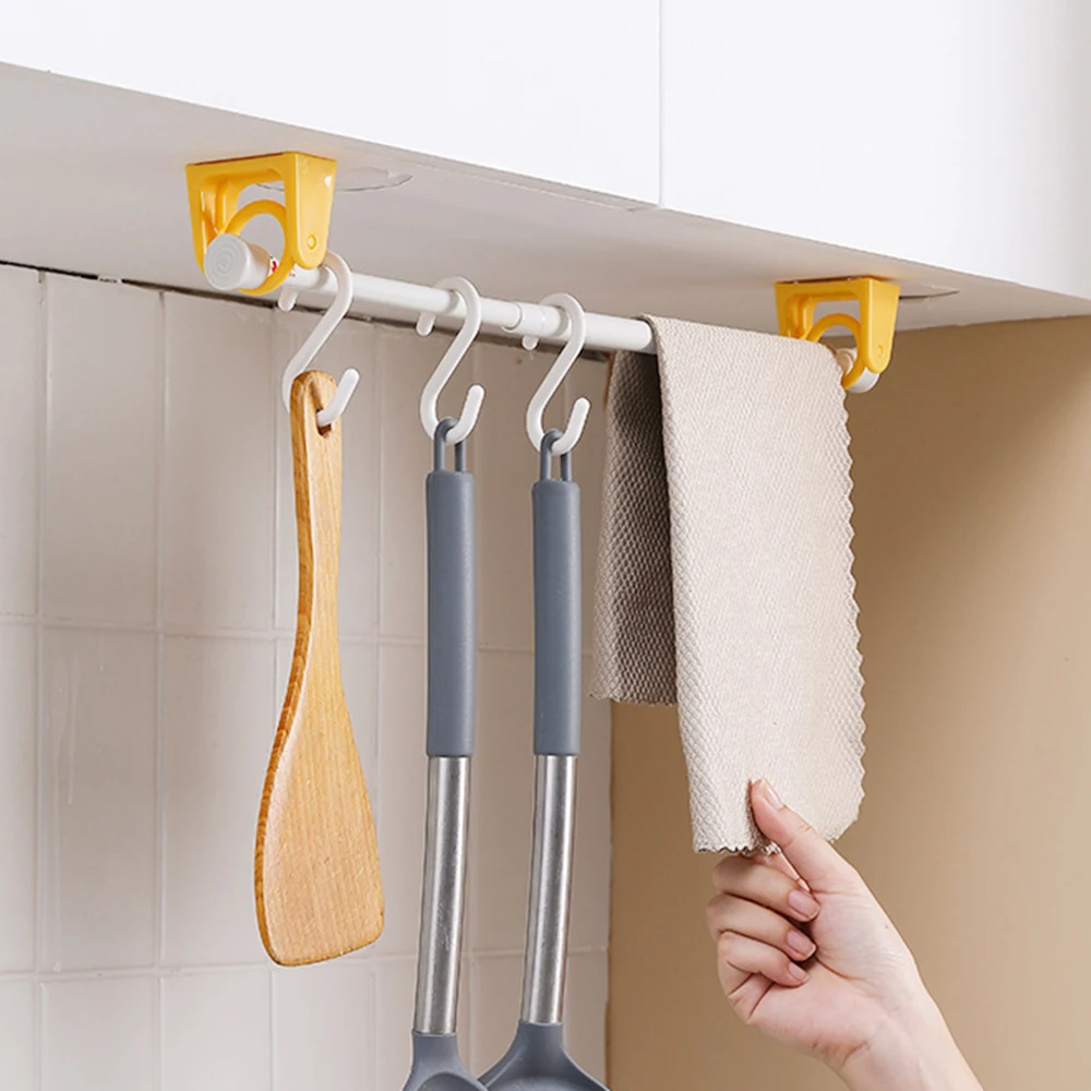 

Punch-Free Steerable Round Ring Hook Round Rod End Hook Wall Telescopic Rod Hook Kitchen Bathroom Supplies