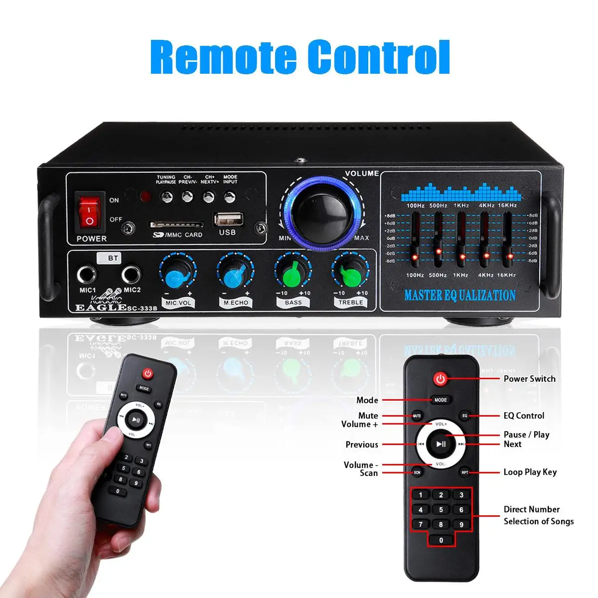 

2000W 2 Micphone bluetooth Stereo Amplifier Surround Sound Mixer FM AUX USB SD AMP Home Cinema Karaoke Remote Control
