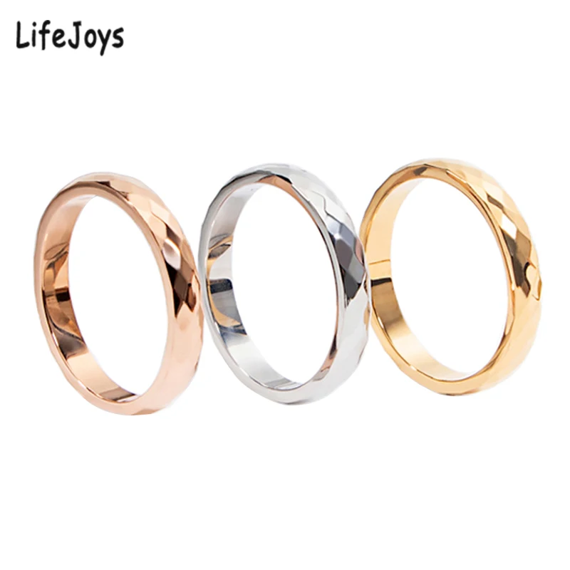 3mm Titanium Stainless Steel Rhombus Shape Ring Woman Geometric Jewelry V Grid Rose Gold Silver Color Size 4 To 10 New
