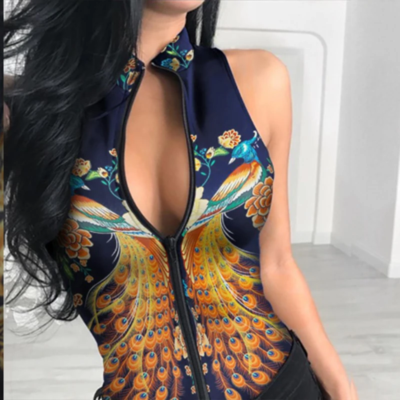 Женское сексуальное боди на молнии спереди без рукавов| |