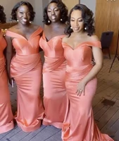 2022 coral bridesmaid dresses africa mermaid off shoulder wedding party guest dresses maid of honor gown for lady
