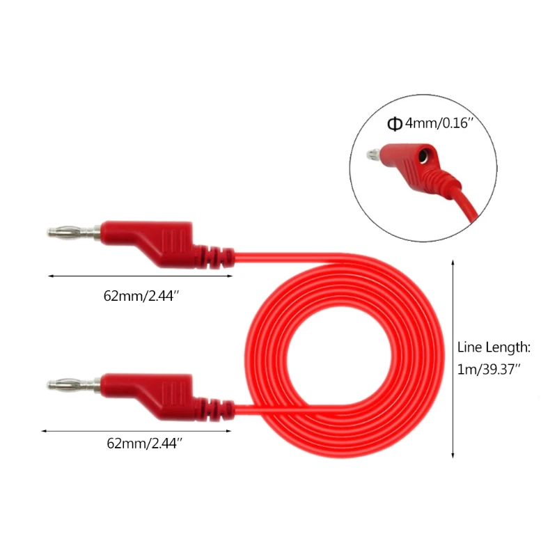 

1Set 5pcs 1M 1M 4mm Stackable Banana to Banana Plugs Copper Test Cable Lead for Multimeter Automotive 5 Colors