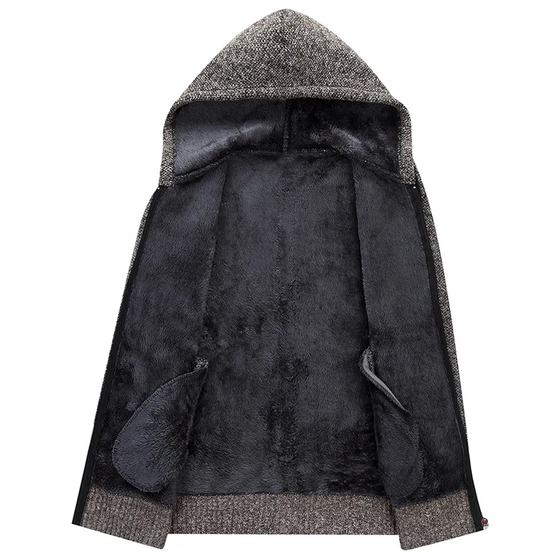 

Winter New Mens Fleece Sweatercoat Fashion Hooded Slim Fat Thicken Casual Sweater Men Cardigan