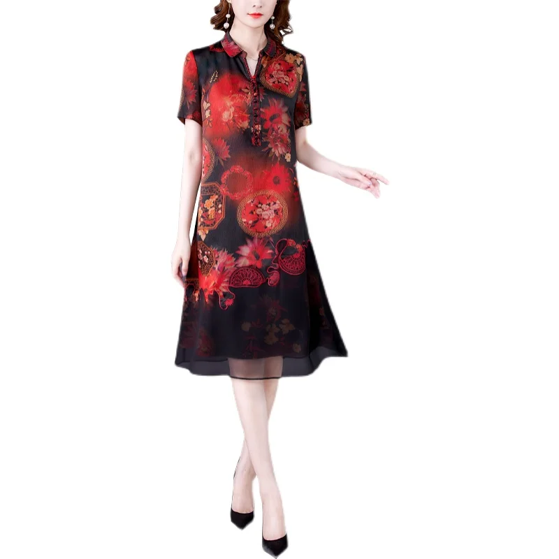 

COIGARSAM 4XL Plus Size Cheongsam Women dress New Dresses Green Red 8518