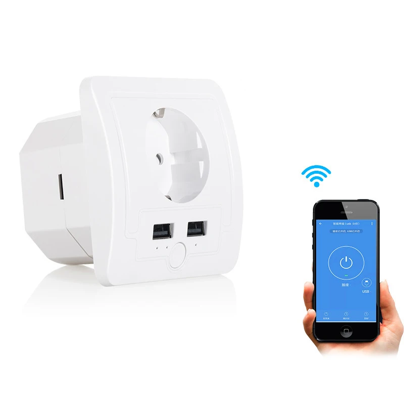 Настенная умная розетка FrankEver 16A EU Wifi Розетка с двойным USB работает Google Home Alexa IFTTT Tuya