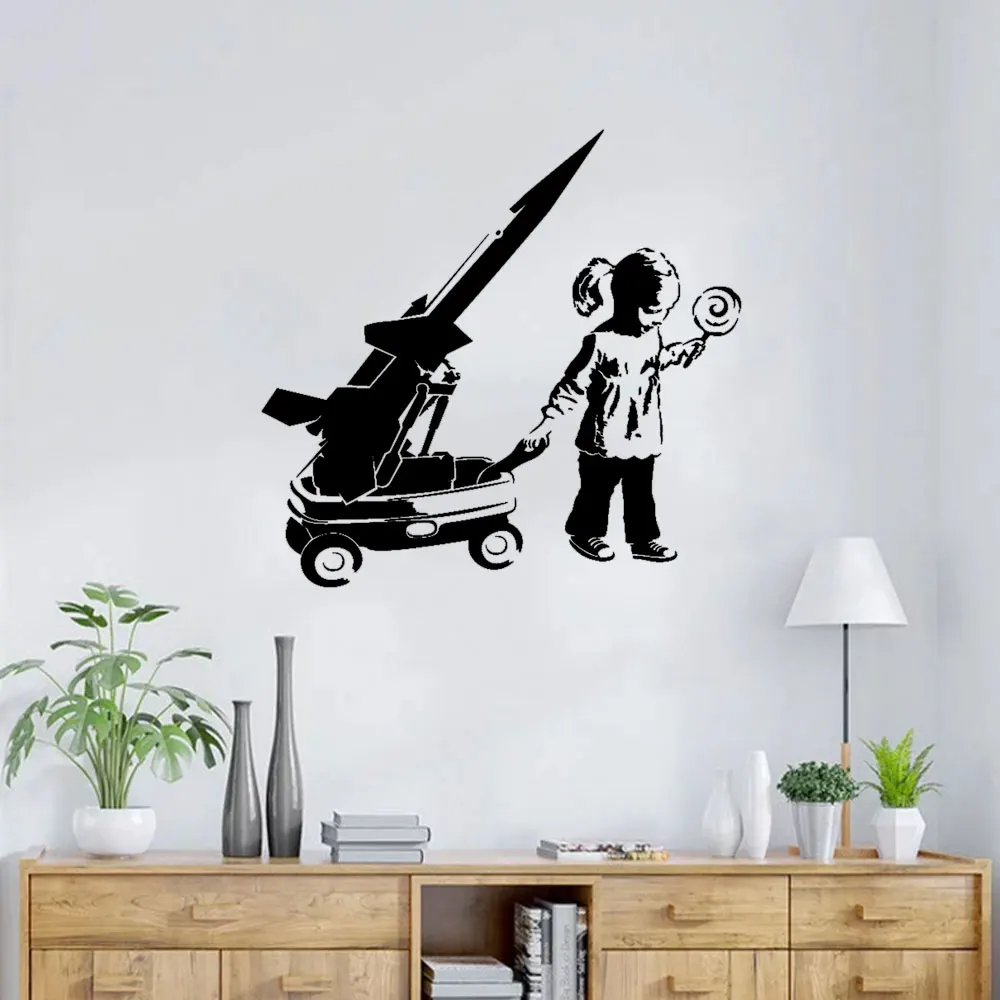 

Rocket With Girl Wall Stickers for Living Room Home Decor Vinyl Wallpaper Decals Bar Background Removable Vinyl Art DW10008