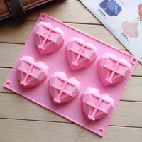 silicone cake mold pudding jelly mould diamond love heart shape hand soap model 6 pack pink