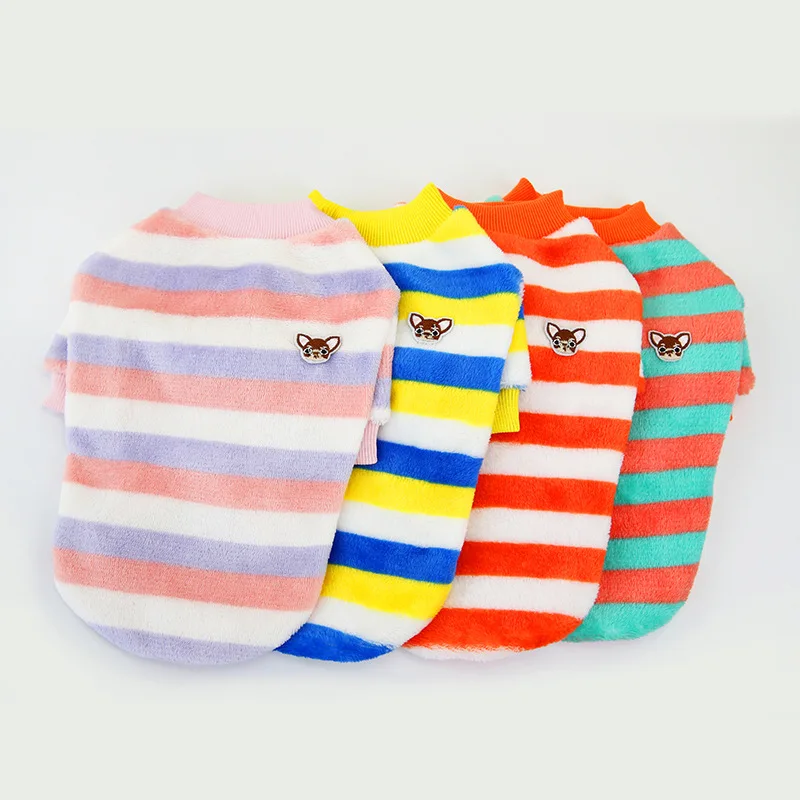 

4Colors S-2XL Pet Cat Stripe Print Flannel Warm Dog Sweater Cute Comfortable Winter Yorkshire Terrier Teddy Poodle Clothes