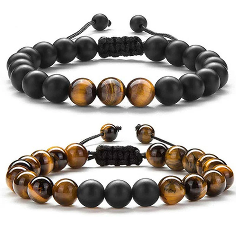 

2 Pieces/set of Frosted Black Agate Bead Bracelets Hand-woven Beaded Couple Bracelets Men's Friends Gift Jewelry