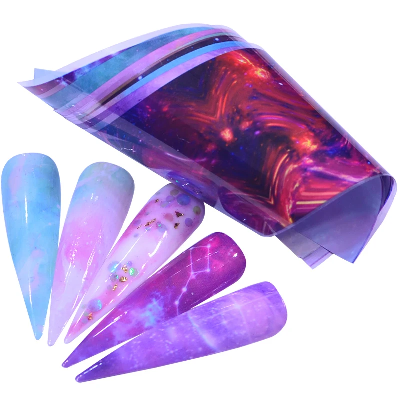 

10PCS Nail Foil Sticker Set Holographic Starry Sky Adhesive Wraps Transfer Paper Marble Shining Nail Art Decal Gel Slider