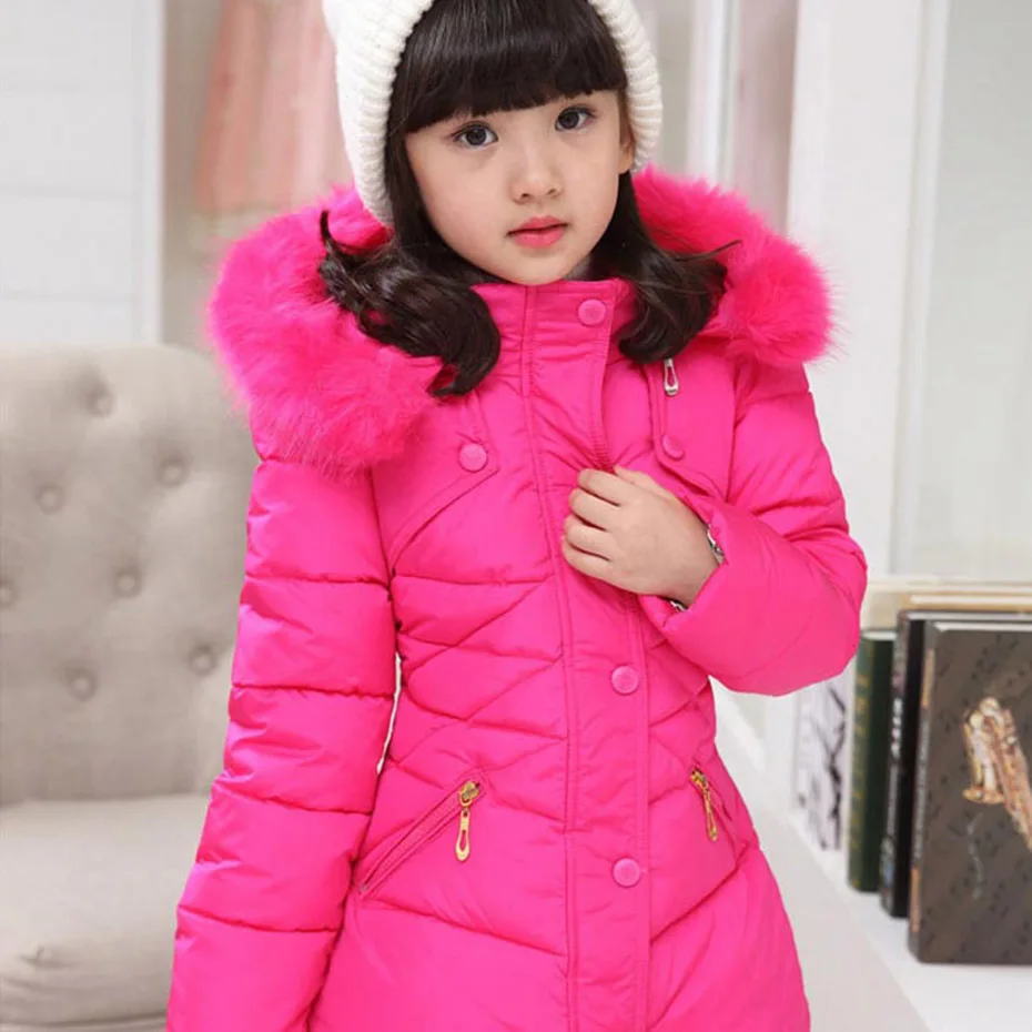 Пальто для девочек однотонное плотное теплое пальто верхняя одежда с меховым