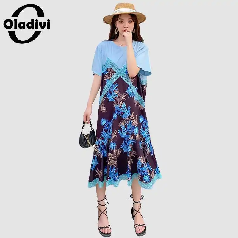 

Oladivi модные платья-миди большого размера с принтом из двух частей, женское летнее повседневное свободное платье-туника 2021, Женское Платье 4XL,...