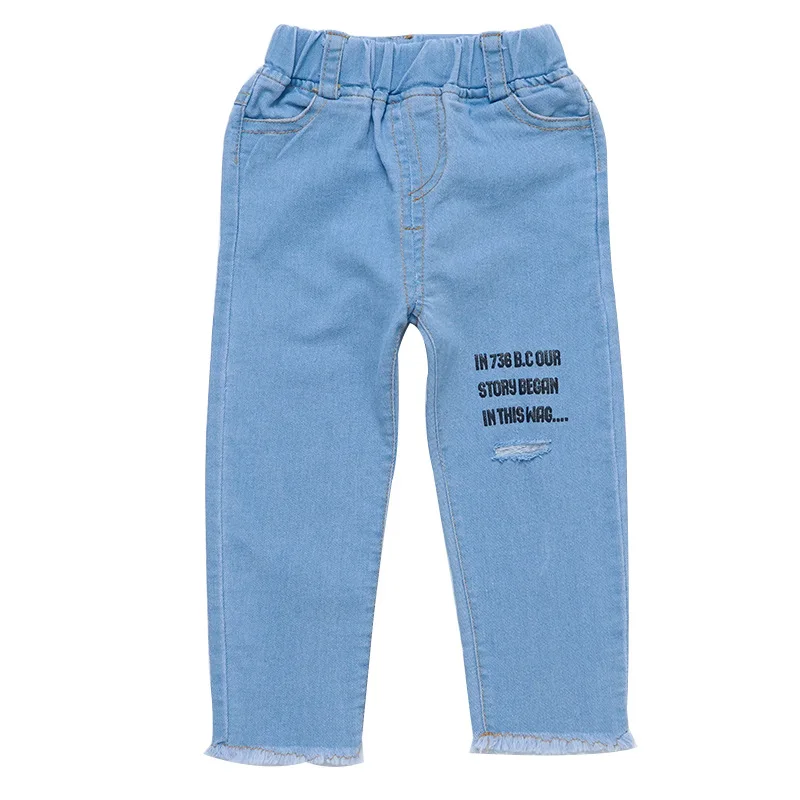 

2021 Jeans For Girls Elastic Waist Elasticated Ripped Skinny Jeans Fashionable Clothes For Children Baby Pants Spring Autumn