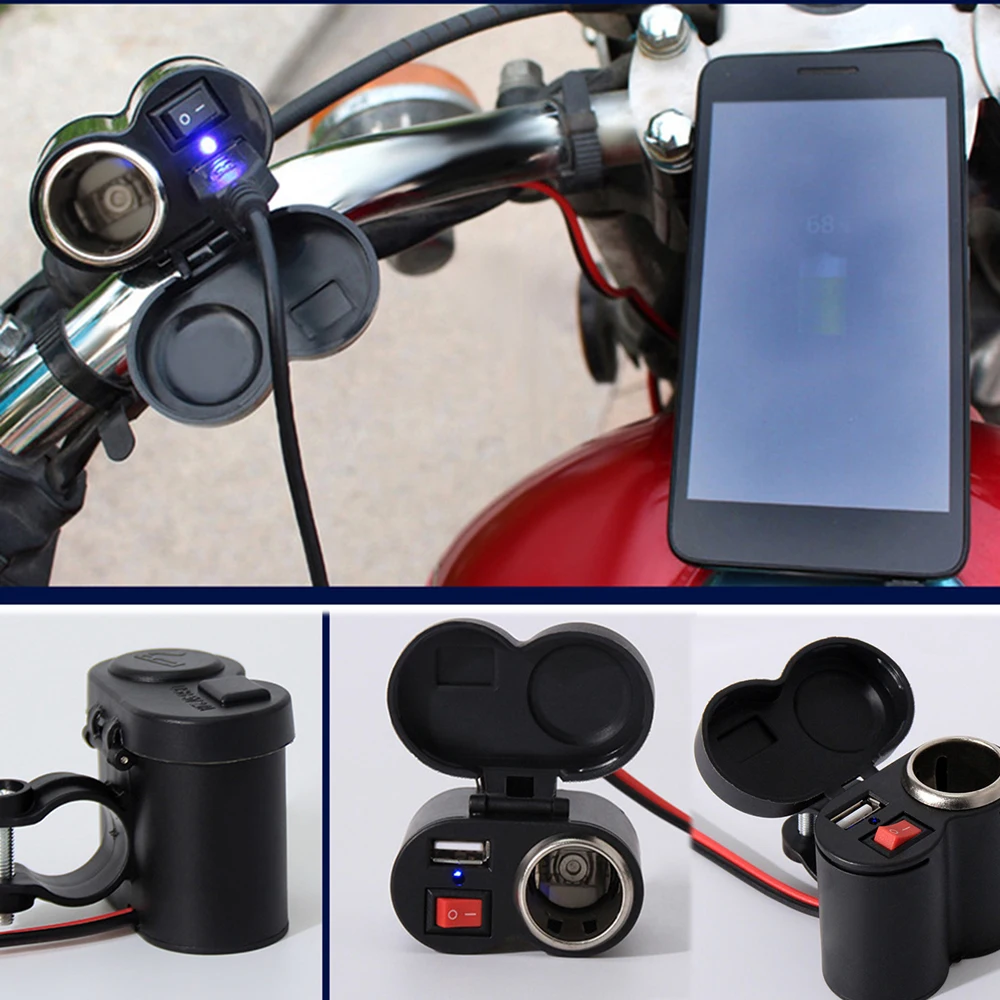 Водонепроницаемый Авто Мото USB адаптер Зарядное устройство 12/24V зажигание