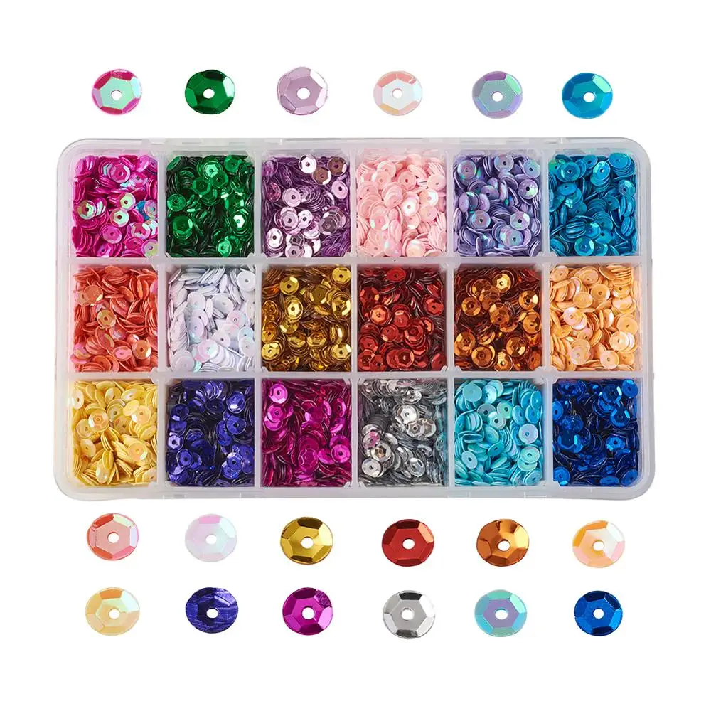 

18color Plastic Paillette Beads Semi-cupped Sequins Beads Disc Mixed Color 650pc/color For Jewelry Handmade