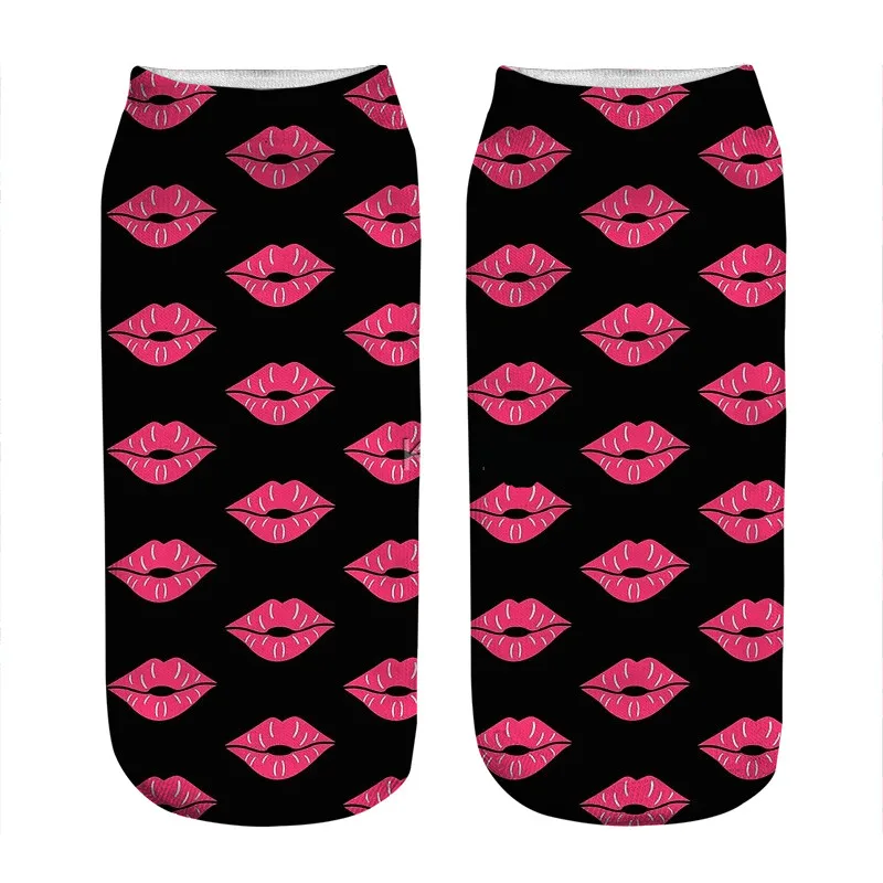 

Женские носки кавайные розовые простые носки с принтом губ черные женские носки Харадзюку Веселые забавные новые милые подарочные носки дл...