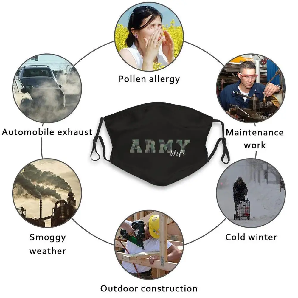 

Army Wife | Us Army Wives Gifts Funny Print Reusable Pm2.5 Filter Face Mask Humor Cute Joke Cool Quote Birthday Meme Cartoon
