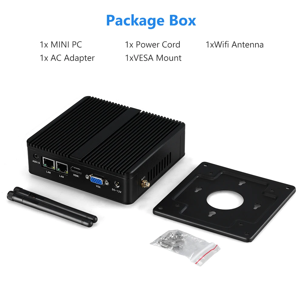 Мини-ПК без вентилятора Windows 10 Intel Celeron J1900 2 гигабитных порта Ethernet USB 0 3 LAN 8 ГБ ОЗУ 128
