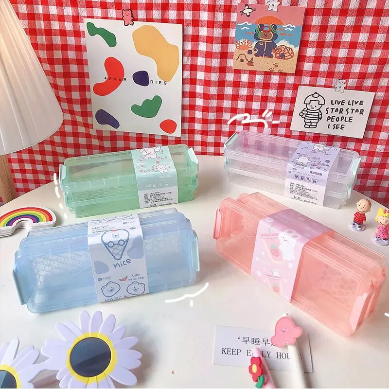 Пенал для карандашей MINKYS прозрачный двухслойный Настольный чехол хранения и