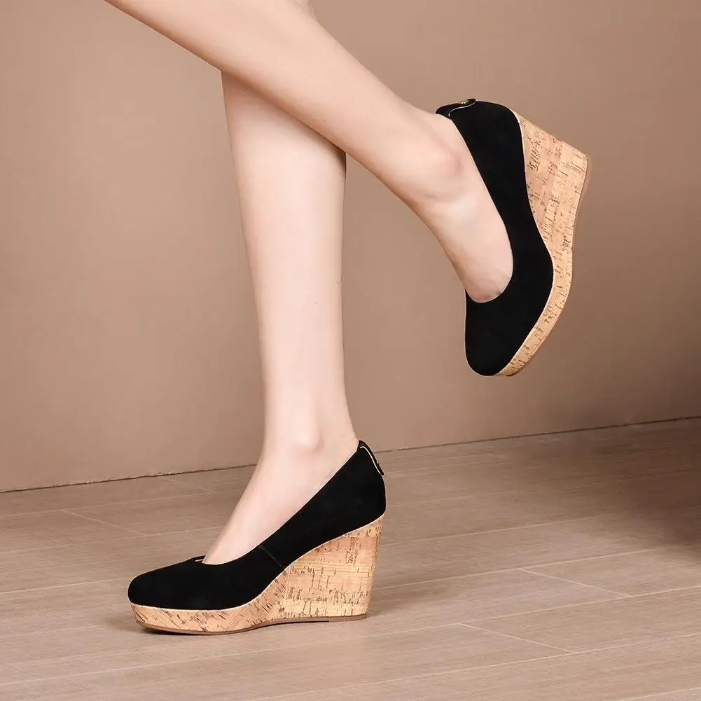 

SARAIRIS Luxury Brand New Ladies 2020 Party Ol Platform Pumps Kid Suede Pumps Women Shallow Wedges High Heels Shoes Woman
