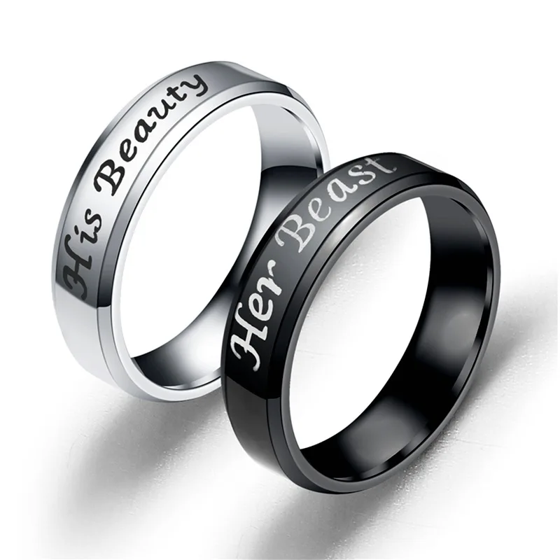 

Sinogaa New Fashion DIY Couple Jewelry Hot Sale Her Beast And His Beauty Stainless Steel Wedding Rings For Women Men