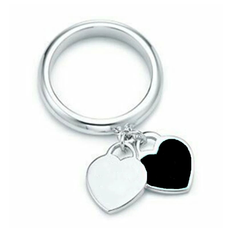 

Women Ring Double Heart Pendant accessories Enamel fashion Silverware Heart-shaped 925 Sterling silver Jewelry Valentine's gift