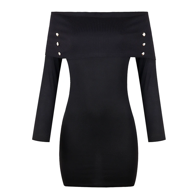 

Spring and autumn fashion casual ladies clothing solid color sexy off-shoulder skinny tight hip dress