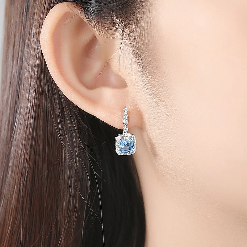 JoyceJelly Trendy 925 Sterling Silver Women Drop Earrings Jewelry Aquamarine Gemstone Fine Wedding Gift Wholesale | Украшения и