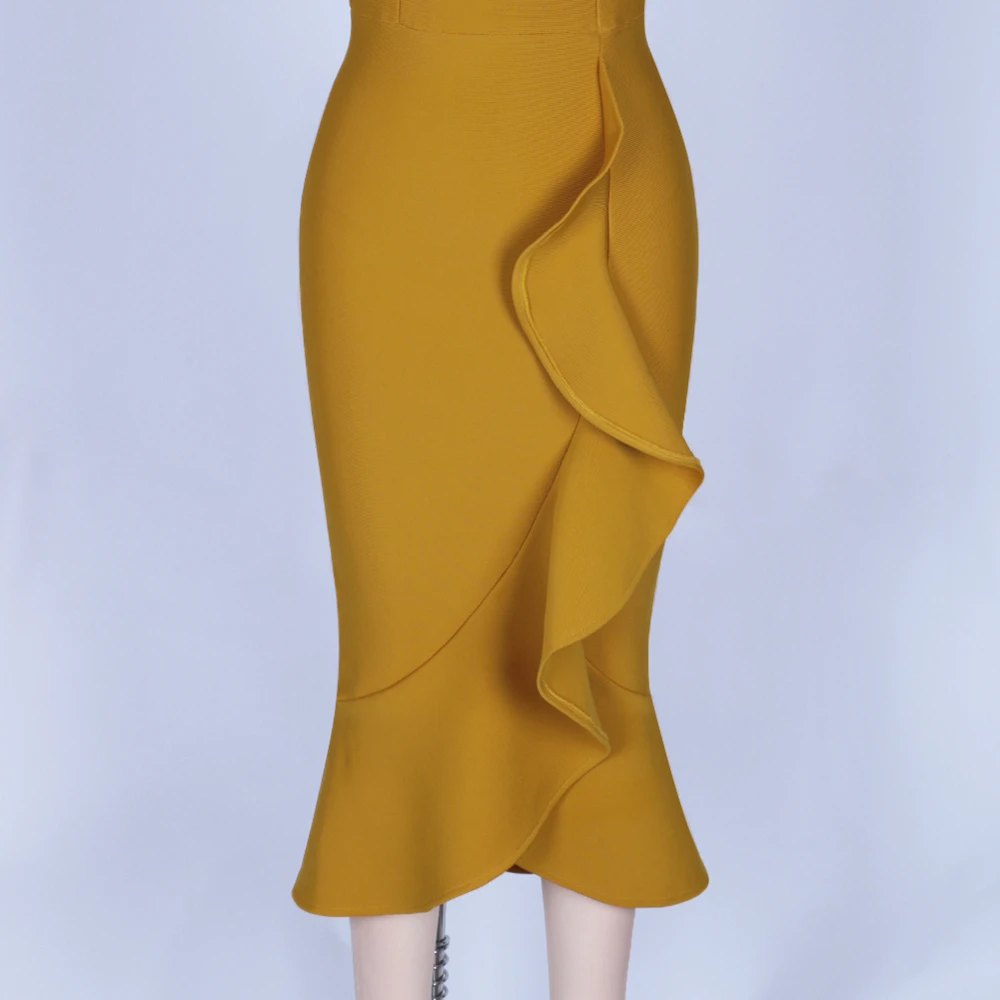 Ocstrade бандаж Русалка Vestido Midi сексуальное Новое поступление имбирное желтое вискозное женское платье без рукавов облегающее платье для вечеринок