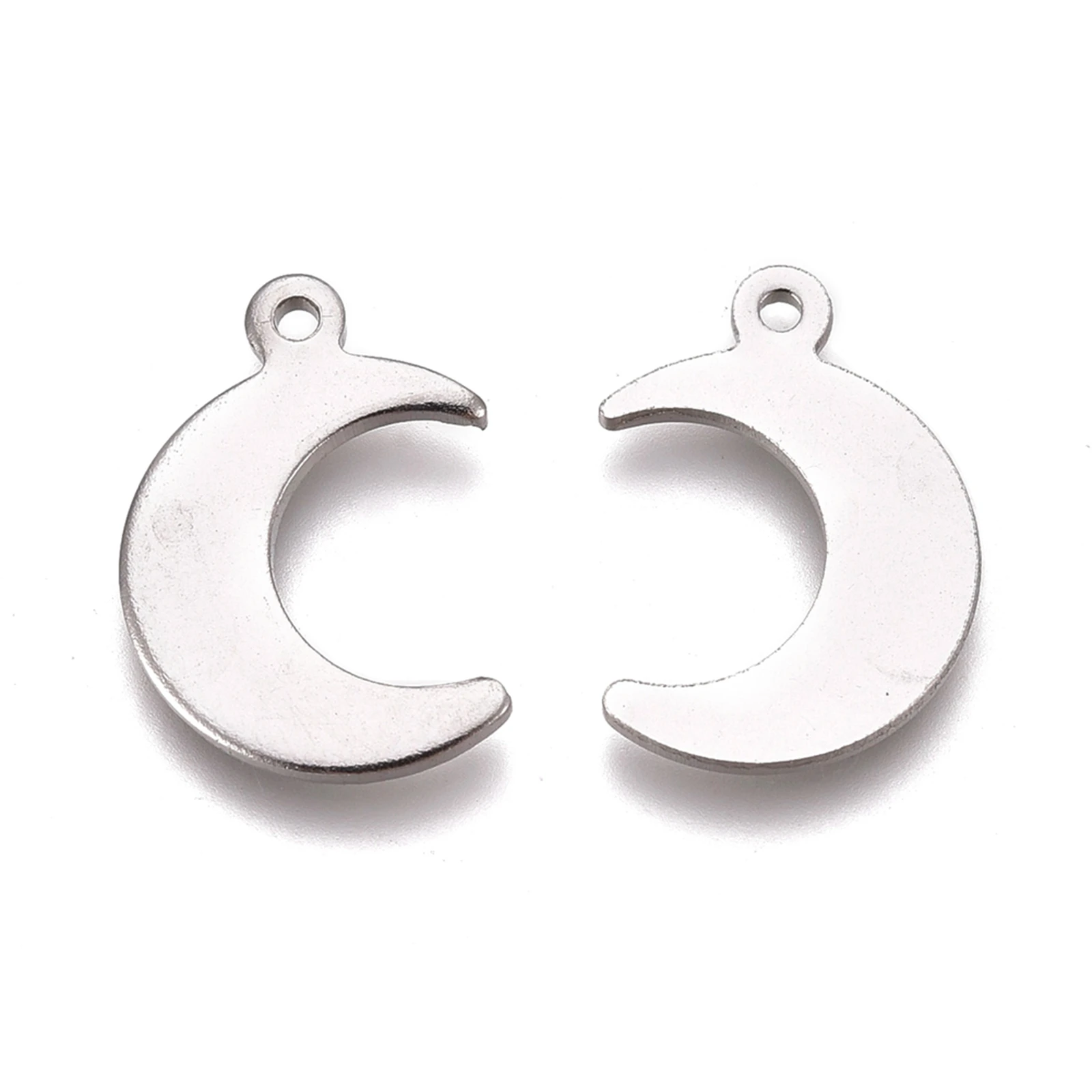 

200pcs 304 Stainless Steel Moon Pendants For Necklaces Bracelets Jewelry Making DIY Accessories , 16x11x0.9mm, Hole: 1mm
