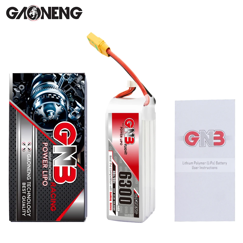 

GAONENG GNB 6300mAh 6S1P 22.2V 40C/80C Lipo Battery With XT60 XT90S EC5 Plug for FPV Drone RC Helicopter Car Boat UAV RC Parts
