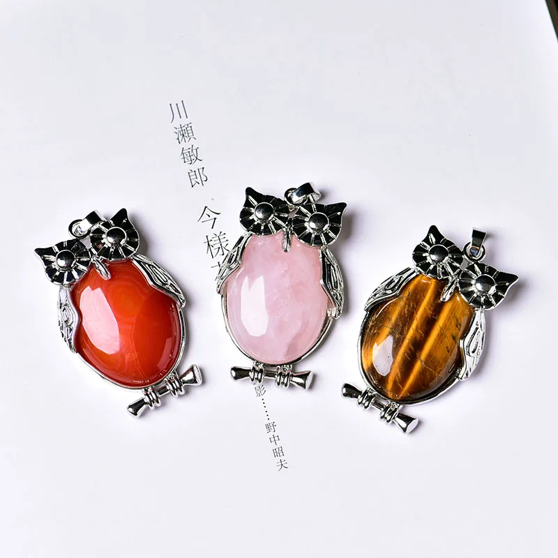 1 шт. подвеска в виде совы из розового кварца с натуральными кристаллами|Камни| |