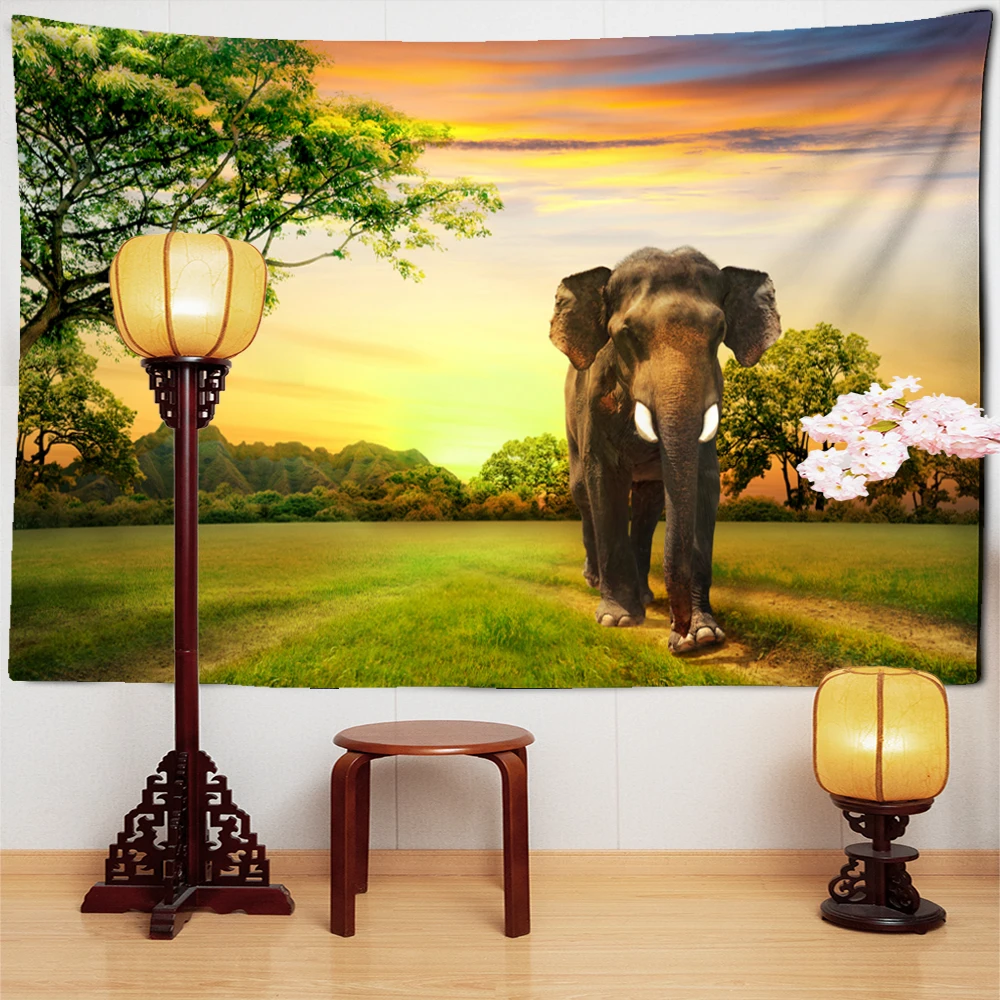 Индийский Слон гобелен настенный закат лес богемный стиль хиппи природа пляжное
