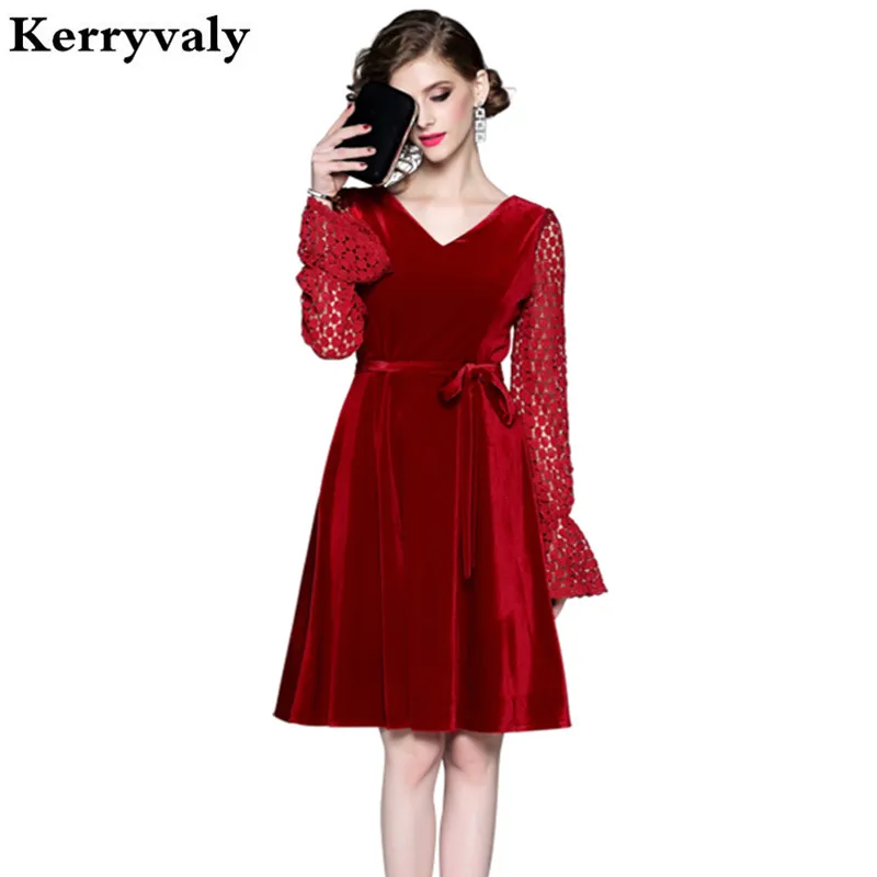 Новая Водорастворимая кружево вельветовое красное рождественское платье Vestidos