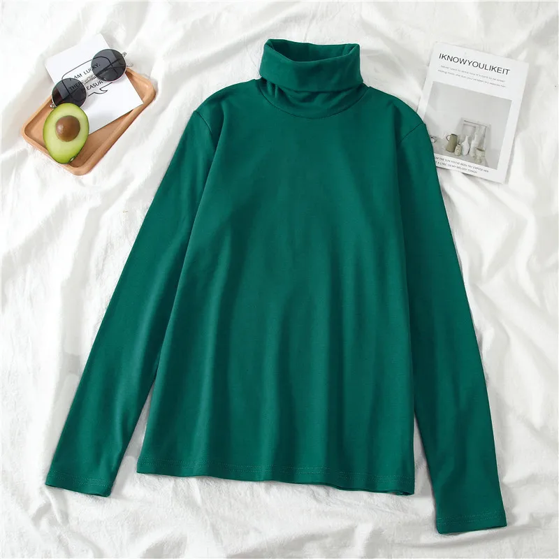 Green GCAROL, Новое поступление, Осень-зима, Женская водолазка, базовые Топы, тонкая рубашка с длинным рукавом, стрейчевая, винтажная, без подкладки, верхняя одежда - Цвет: Green