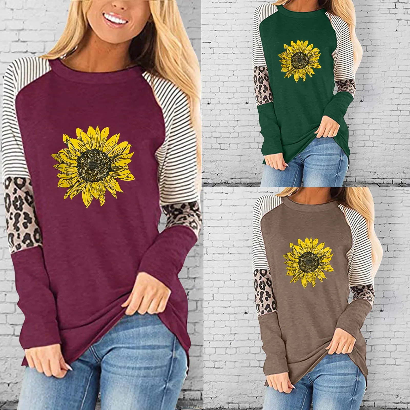 

Женская блузка с длинным рукавом, круглым вырезом и принтом