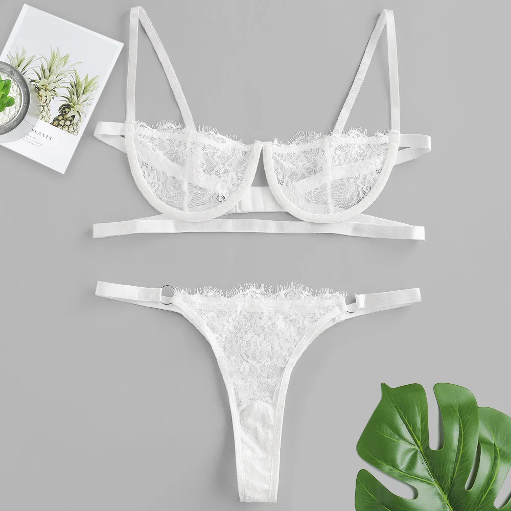 ZAFUL кружевной однотонный комплект на косточках в клетку кольцо украшенное нижнее