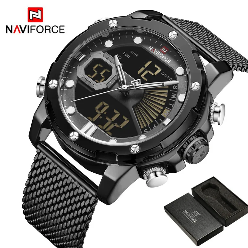 Часы наручные NAVIFORCE Мужские кварцевые цифровые спортивные брендовые роскошные