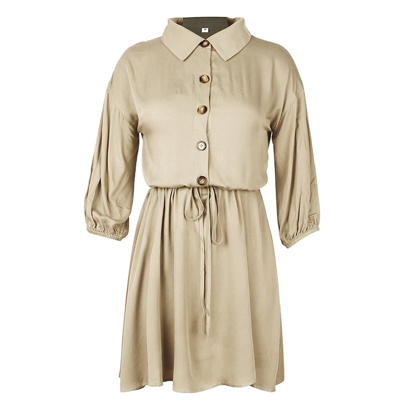 

Casual Women Solid Color Nine Point Sleeve Sexy Mini Dress Summer Loose High Waist Stitching Ladies Holiday Banquet Dresses