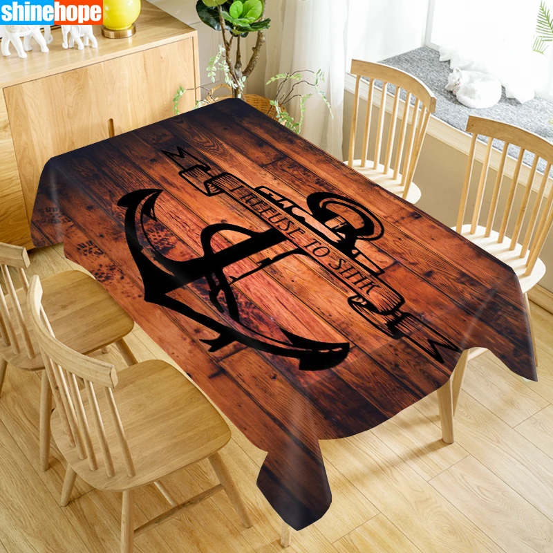 

Classic Wood and Anchor Table Cloth Oxford Print Waterproof Oilproof Home Rectangular Party Table Cover 100X140cm/140X250cm
