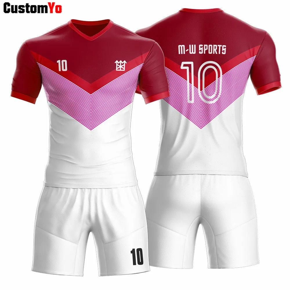 Rose Red Heat transfer sublimation men football training custom quick dry football jerseys - Цвет: Rose Red