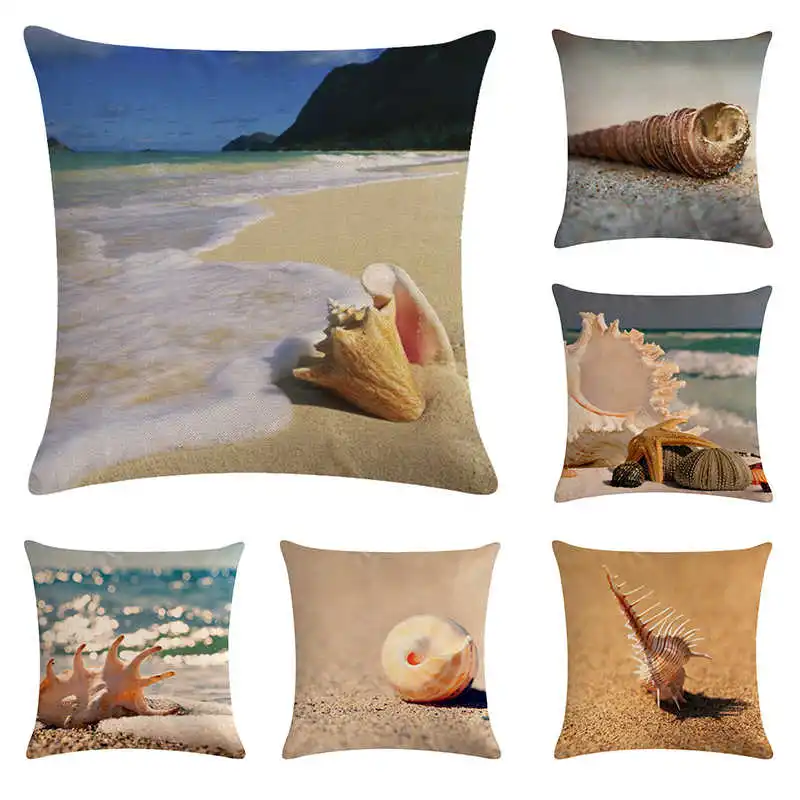 

Summer sun beach conch living room pillowcase sofa cushion car home decoration sofa bed decoration pillowcase 45x45cm