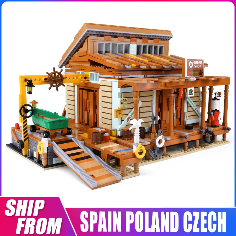 

X.Q игрушки 2027 шт. строительные блоки MOC уличный вид Судостроительный двор старый магазин Сборная модель кирпич детская игрушка «сделай сам» ...