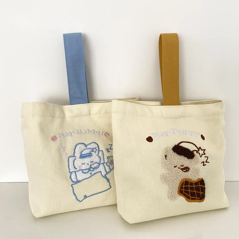 

Cute Lamb Wool Bear Women Bucket Shoulder Bags Simple Canvas Female Girls Lunch Bento Handbags Mommy Bag Small Tote Shopping Bag