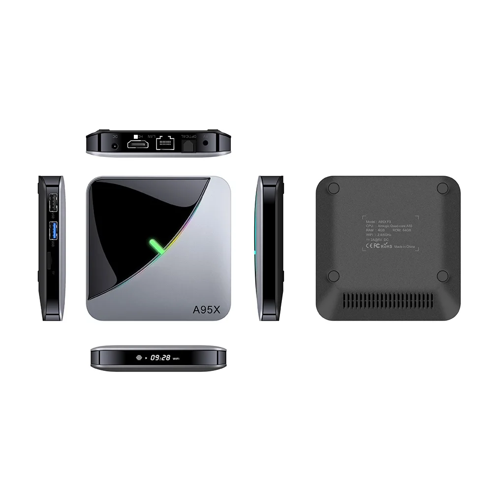 VHXSIN 20 шт./лот A95X F3 AIR Android 9 0 RGB Light Smart TV Box Amlogic S905X3 USB3.0 1080P H.265 8K 60fps Netflix